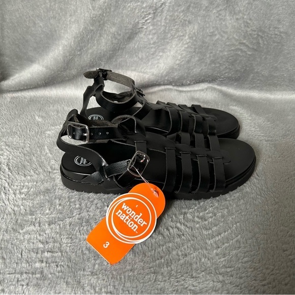 Wonder Nation Gladiator Sandals Girls Size 3 Black‎ Strappy Open Toe Shoe… - Picture 1 of 7